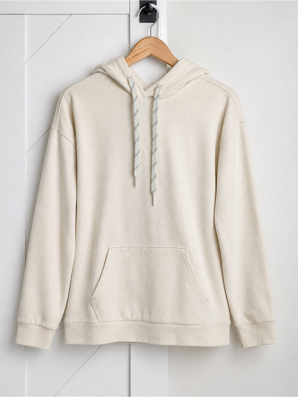 Marc New York Andrew Marc Cream Ribbed Hoodie Pullover Cotton Blend Small